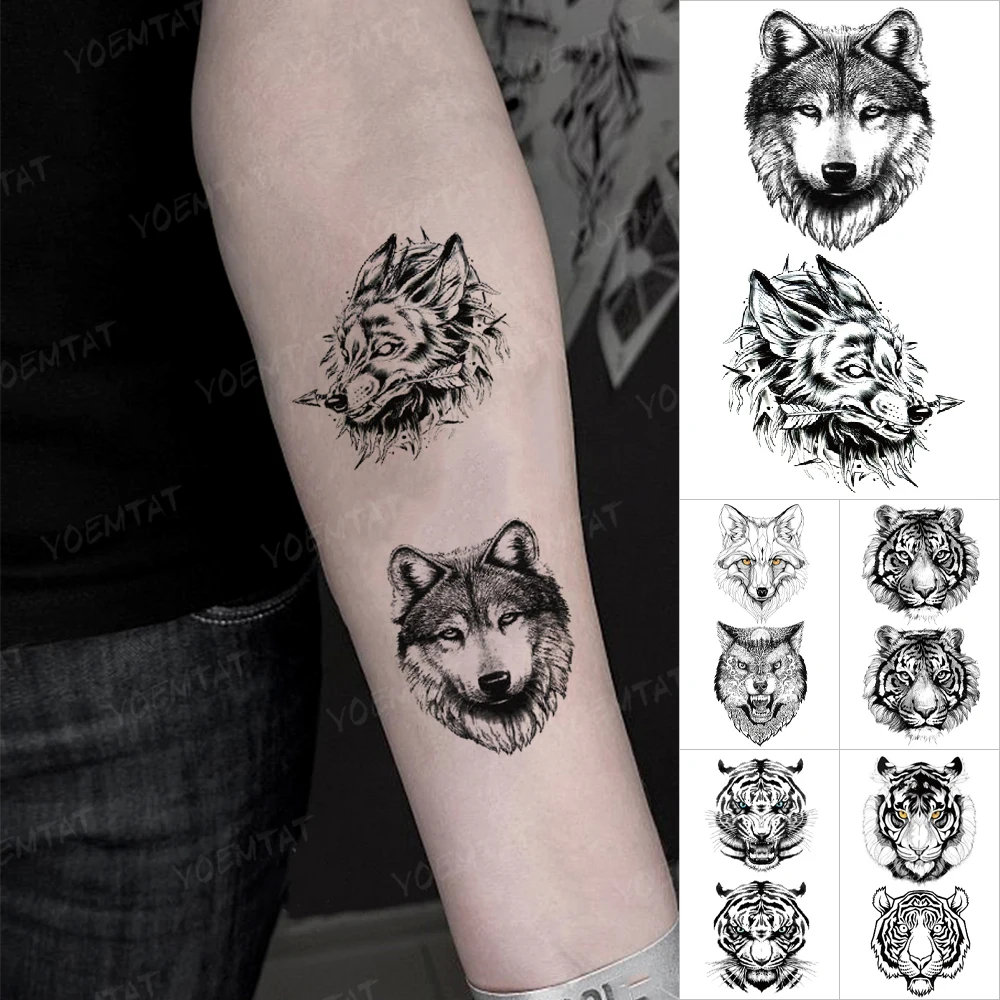 Tatouage Renard Noir Et Blanc Lobo – Autocollant De Tatouage Temporaire, Loup Lion Cheetah Tigre Renard  Noir, Tatouage De Poignet À Paillettes Pour Hommes Femmes Enfants, Art  Corporel - Temporaire Tatouages - AliExpress