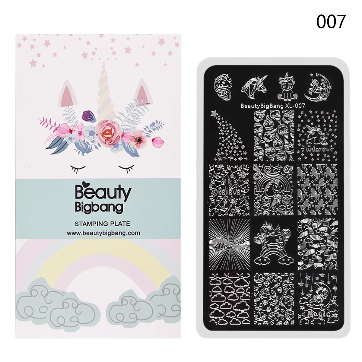 

BeautyBigBang Unicorn Nail Stamping Plates Rectangle Nail Art Stamps Template Cute Dog Cloud Image Stamping Tool