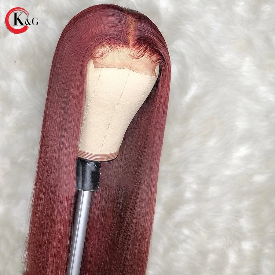 KungGang 13*4 "-22" Кружевные передние человеческие волосы 99j парики с детскими волосами бразильские средний коэффициент не-Реми кружевные парики