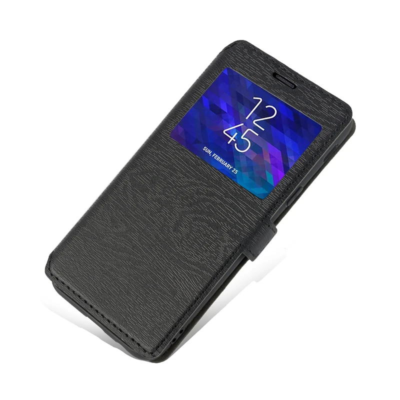 PU Leather Phone Case For Xiaomi Redmi Note 8T Flip Case For Redmi Note 8T View Window Book Case Soft TPU Silicone Back Cover - Color: Black