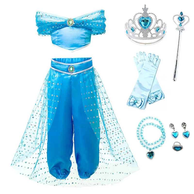 Платье принцессы жасмин для девочек; Детский костюм Елены; детская одежда для карнавала, дня рождения, вечеринки, Рождества, костюмированной вечеринки; Детская повязка для волос