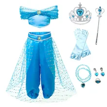 Платье принцессы жасмин для девочек; Детский костюм Елены; детская одежда для карнавала, дня рождения, вечеринки, Рождества, костюмированной вечеринки; Детская повязка для волос