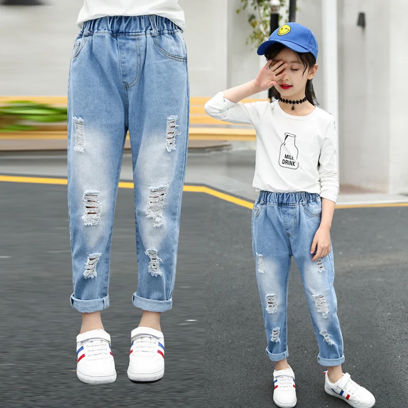 

Fashion Hole Girls Jeans New Loose Casual Baby Girls Trousers Outfits Toddler Kids Clothes Vestidos for 6 8 10 12 Years