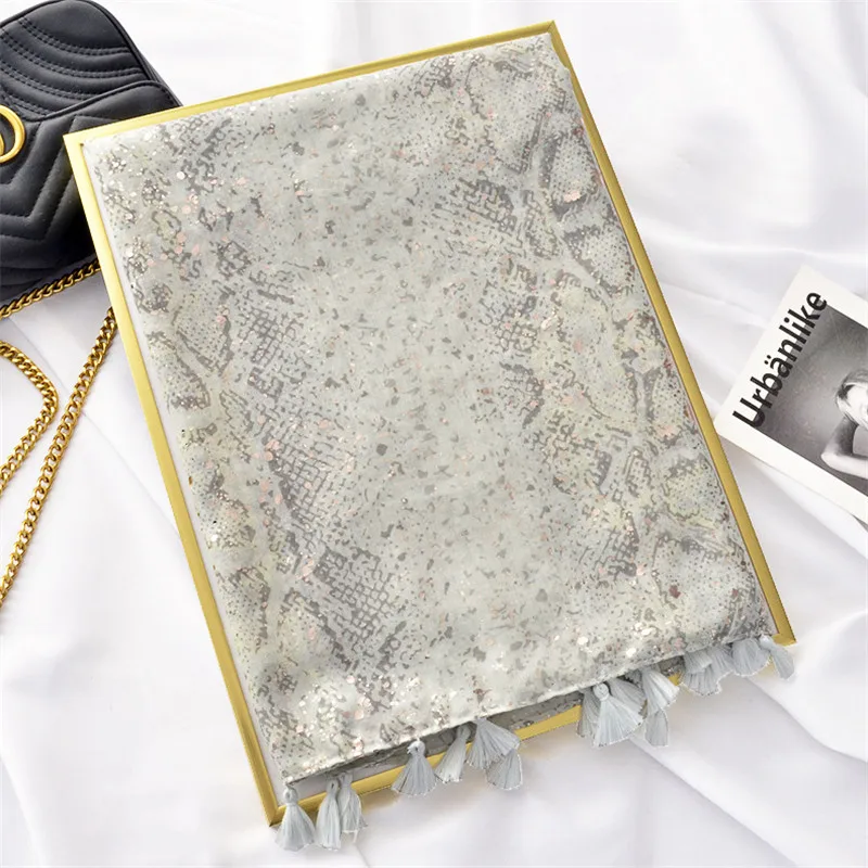 

Women Shining Snake Printed Summer Scarf Animal Printing Tassel Scarf Cape Shawl Girls Python Print Rose Gold Foil Oil Scarf