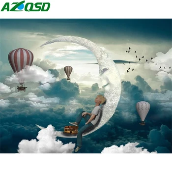 

AZQSD Coloring By Numbers Landscape DIY Abstract Home Decoration Adult Oil Painting By Numbers Moon Unframe Handpainted Gift