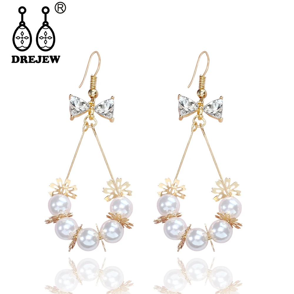 

DREJEW Butterfly Flower Pearl Rhinestone Statement Earrings 2019 Summer 925 Alloy Drop Earrings for Women Wedding Jewelry HE634