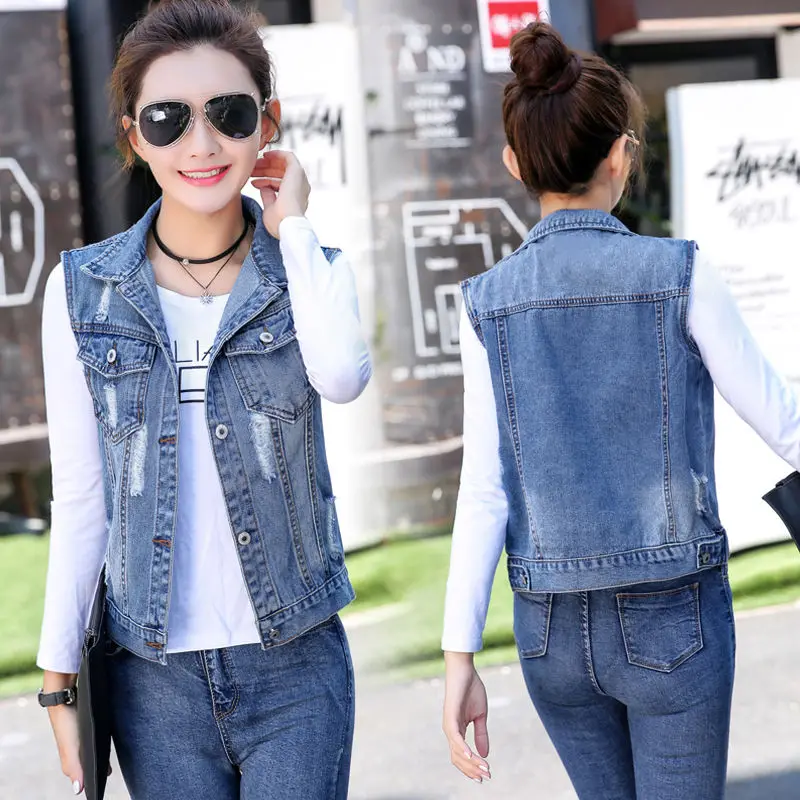 Spring and Summer Ripped Denim Vest Women's Small Coat Sleeveless Vest