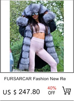 FURSARCAR Fashion New Real Fur Parka Women Thick Luxury Silver Fur Collar Jacket Winter Fur Female Black Parkas Plus Size