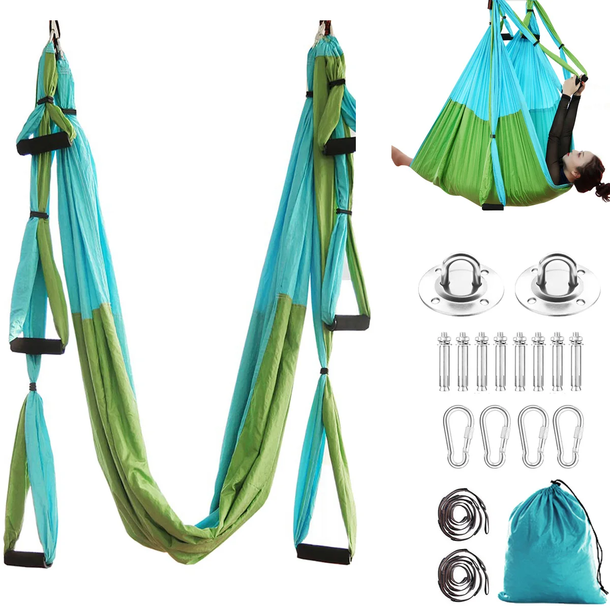 Aerial Yoga Hammock Kits Yoga Swing for Anti-gravity Yoga Inversion Exercises with Carry Bag and 2 Extension Straps