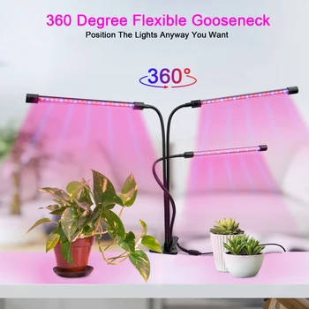 

360 Degree Adjustable Plant Growing Light 3 Heads Full Spectrum LED Grow Light Flexible Holder Clip Desk Lamp
