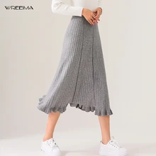 Wreeima зимние вязаные плиссированные юбки женские миди-юбка с высокой талией тянущаяся Осенняя черная винтажная сексуальная юбка миди