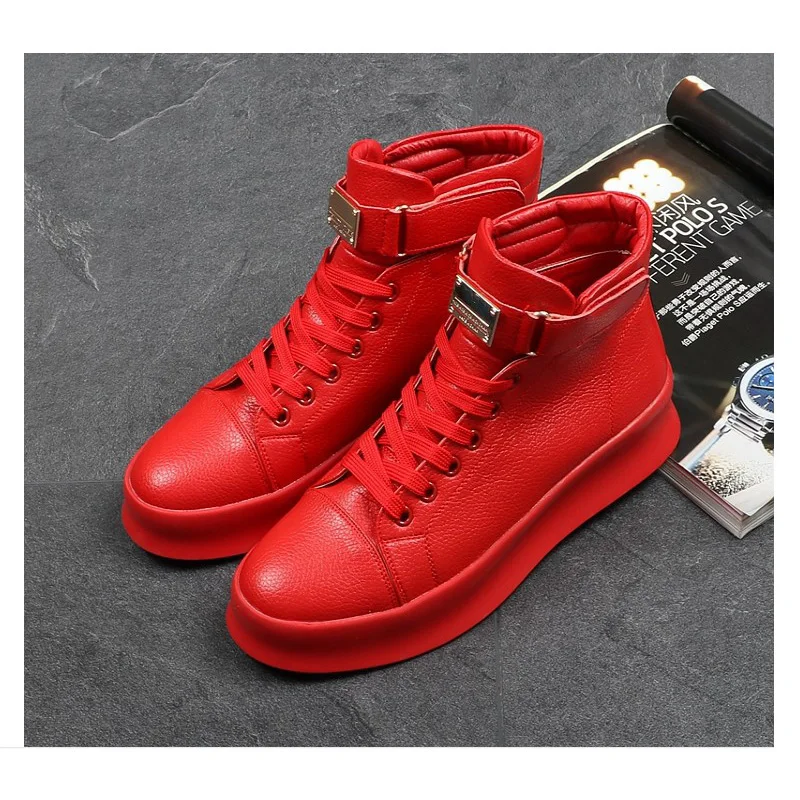 Metal Top High Leather Boots Men Thick Platform Red Bottom Casual Men Shoes Spring Autumn Leisure Sneakers Footwear Botas Hombre