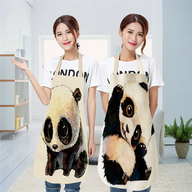 Panda Apron Pattern Kitchen Apron Cotton Linen Aprons for Woman Sleeveless Home Cooking Baking Bibs Cleaning Tools