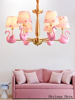 

Romantic pastoral Pink Flamingo chandelier Girl Bedroom children's room lamp American creative cartoon copper chandelier