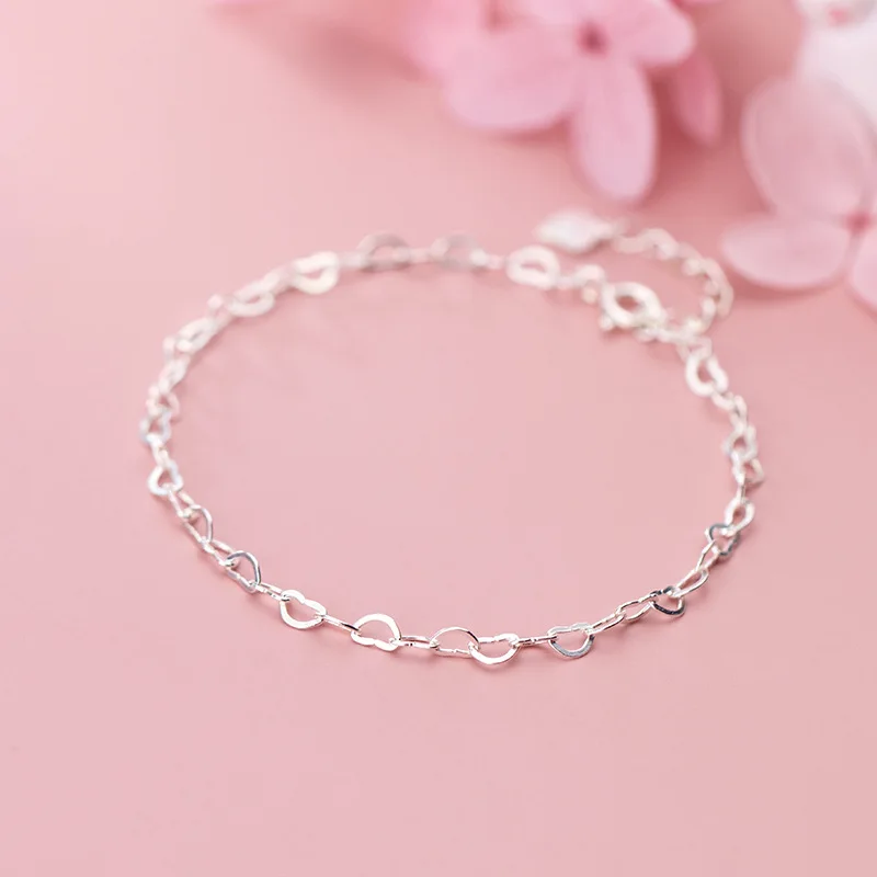 Leouerry S925 Silver Creative Hollow Heart Interlocking Bracelet Simple Lovely Chain Bracelets for Women 925 Jewelry | Украшения и