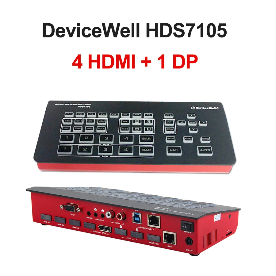 Devicewell Hds7105 Video 5 Ch Switcher With 4 Hdmi 1 Dp Inputs For New Media Live Stream Youtube Ins Tv Broadcasts Photo Studio Accessories Aliexpress