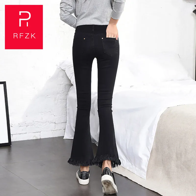 

RFZK Micro Flare Pants Women's Nine Points 2020 New High Waist Black Droop Feeling Thin and Comfortable Spring and Autumn Jeans