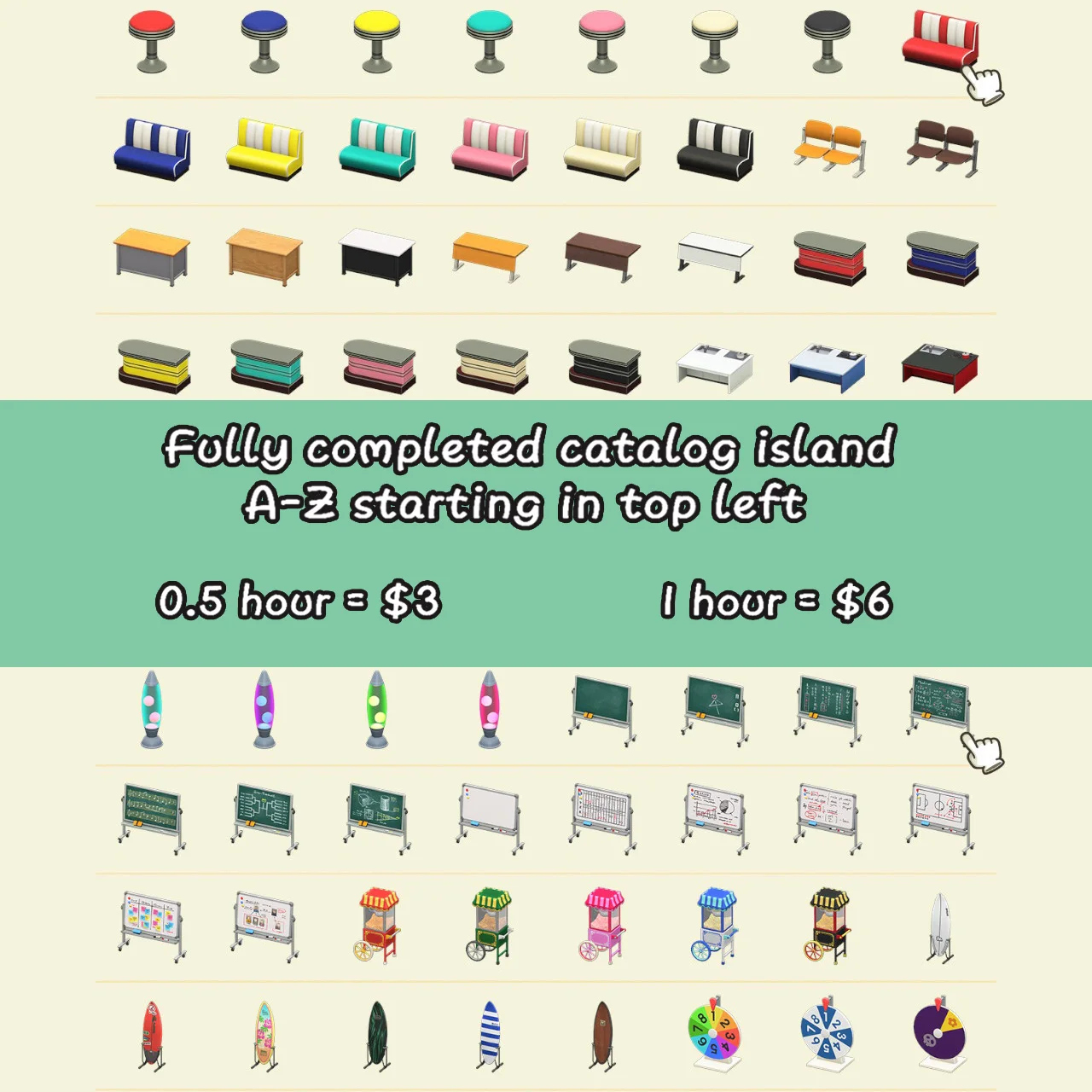 Animal Crossing-muebles de servicio de isla, catálogo