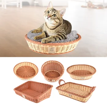 

Rectangle Cat Bed with Plush Blanket Round Soft Pet Bed Cat Basket Nest for Cats Pet Accessories
