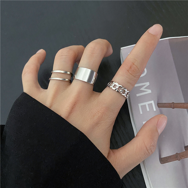 Punk Cool Hiphop Chain Rings Multi-layer Adjustable Open Finger Rings Set Alloy Man Rings for Women Party Gift Jewelry