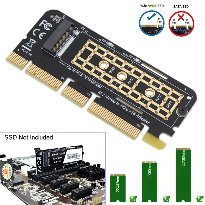 M.2 nvme ssd 어댑터 pci-e 3.0x4x8x16-ngff m 키 솔리드 스테이트 드라이브 컨버터 카드 (2230  2282 ssd 지원) win 10