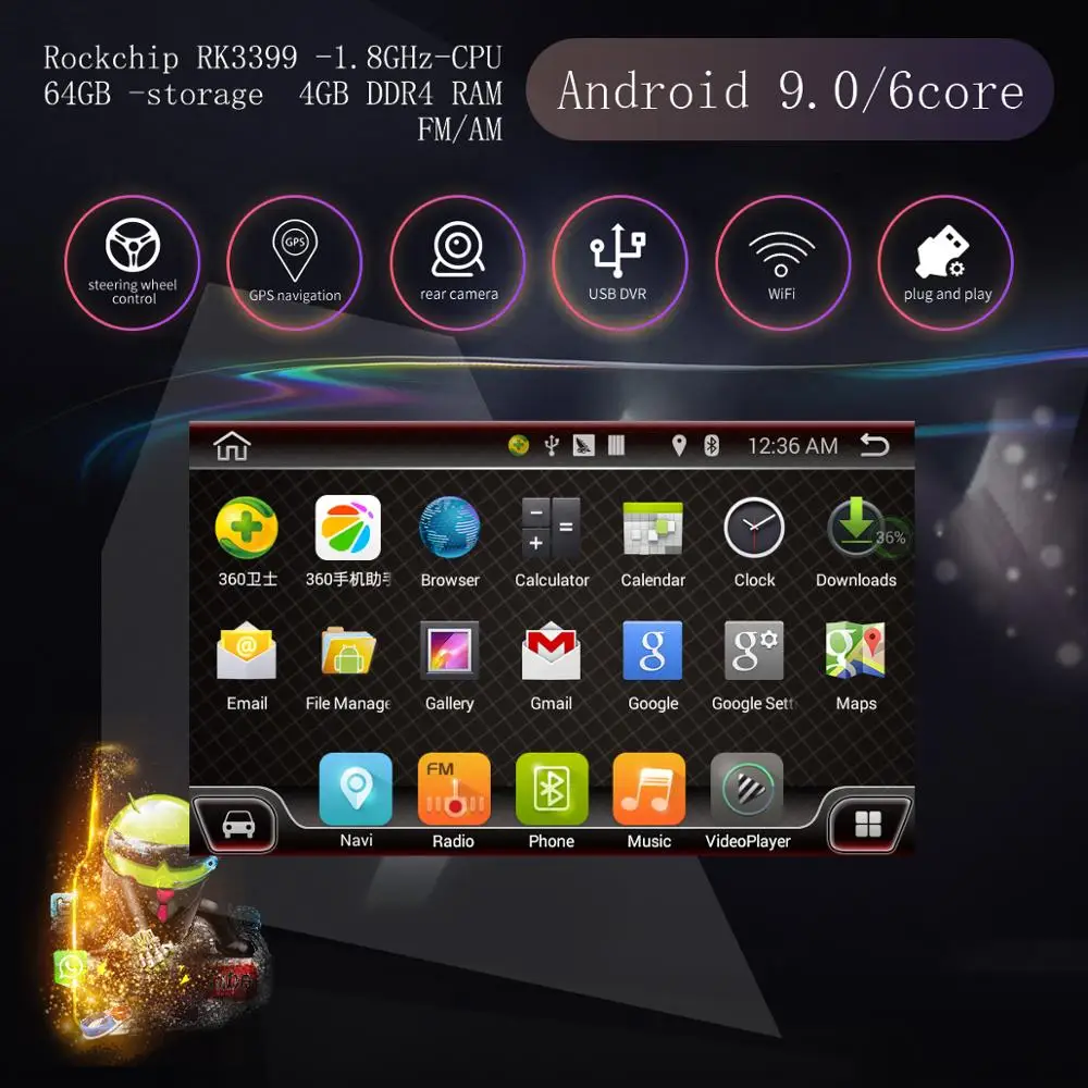 Android 9 0 4 Гб ОЗУ 64 ПЗУ 6 ядер ips для hyundai kona автомобильный DVD GPS Мультимедийный