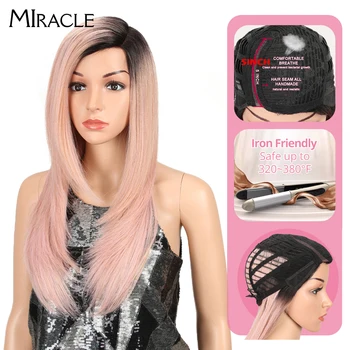 

Miracle Long BOB Wig For Women Synthetic Hair Side Part Lace Heat Resistant High Temperature Fiber Glueless Ombre Straight Wig