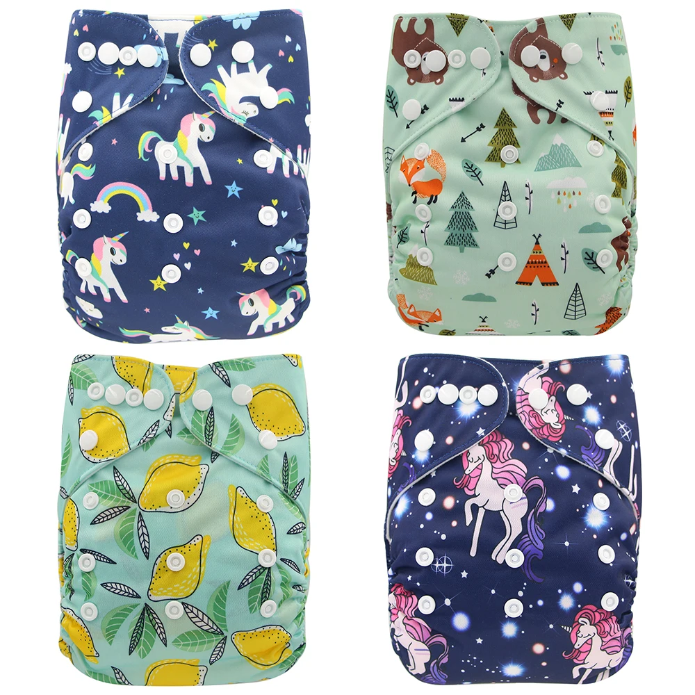 

Ohbabyka Baby Diapers Reusable Nappies Unicorn Animal Pattern Infant Washable Cloth Diaper Cover Adjustable Pocket Diaper Nappy