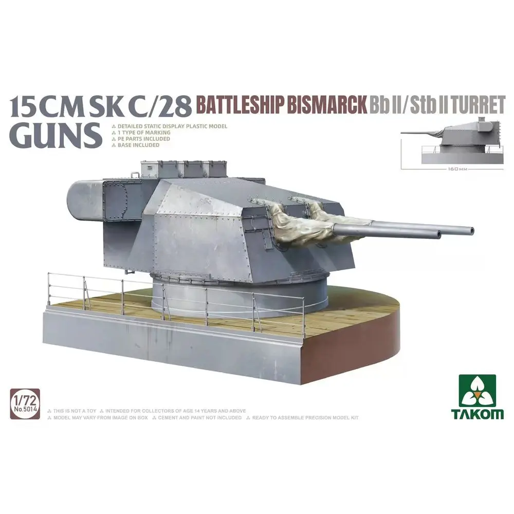 

Боевой корабль TAKOM 5014 1/72 15CMSK C/28 Guns Battleship Bismarck Bb II/Stb II в масштабе башни, набор моделей