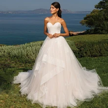 Robe de mariee Милая декольте кружева аппликация A-Line свадебное платье слой Тюль суд Поезд свадебное платье с открытой спиной