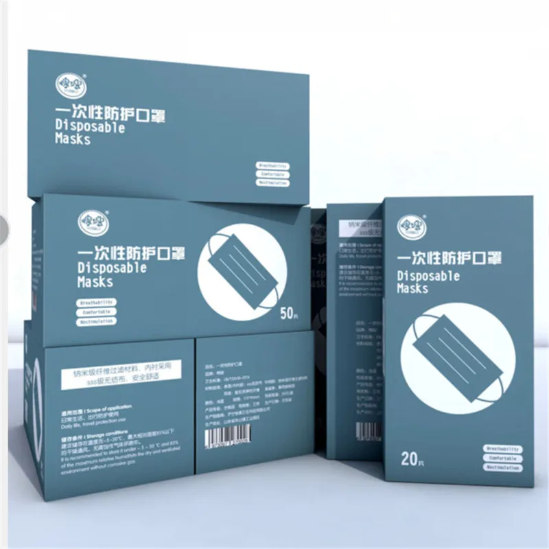 

50-200PCS Disposable Mask Non-Woven Masks 3-Layer Comfortable Sanitary Mask Anti-dust Mouth Face Mask Blue With Mask Box