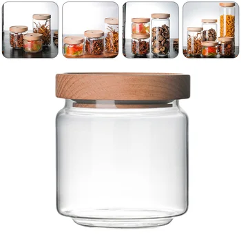 

1pc Food Jar Reusable Practical Transparent Glass Multifunction Sealed Can for Tea Grain Food Candy