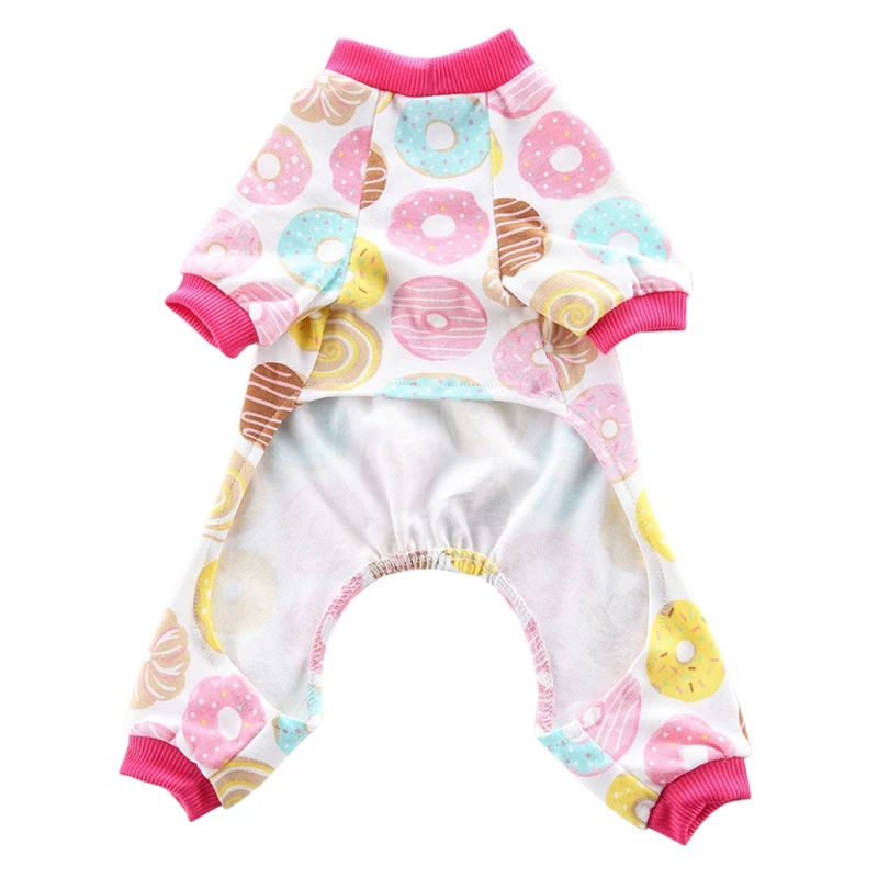 Pet Dogs 4 Legged Pajamas Cartoon Homewear Puppy Apparel Jumpsuit All Seasons Cotton Romper - Color: Red