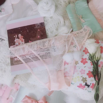 

Light snow ball Japanese flash black girl transparent gauze ball pink triangle ladies underwear ropa interior femenina