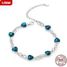 Стерлинговое Серебро 925 цепочка браслет для женщин Свадебное, на помолвку, заявление ювелирные изделия Голубое сердце Роскошные ювелирные изделия