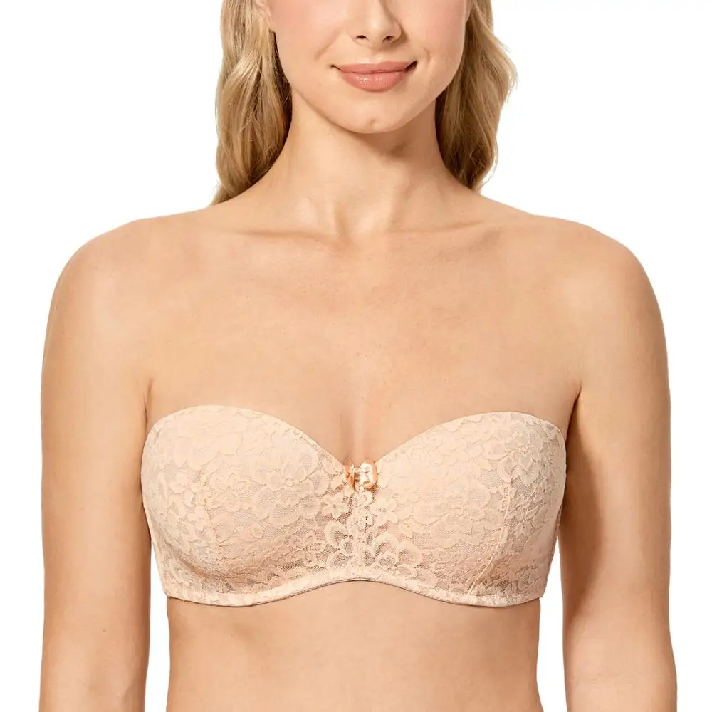 Women's Lace Strapless Bra Molded Cup Underwire Multiway Push Up Strapless Bra Bridal Balconette A B C D DD Cup