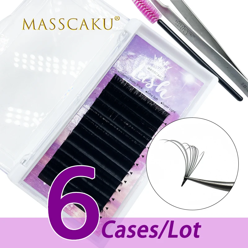MASSCAKU 6case/lot Wholesale 0.05 0.07 thickness c/d curl bloom eyelash volume matte mink black fake natural false eyelashes