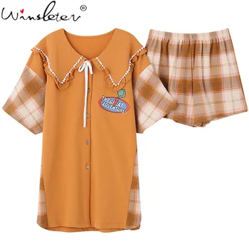 

Womens Sleepwear Cute Cartoon Print Short Set Pajamas for Women Sweet Short Sleeve T Shirts & Shorts Summer Pijama Mujer P05321B