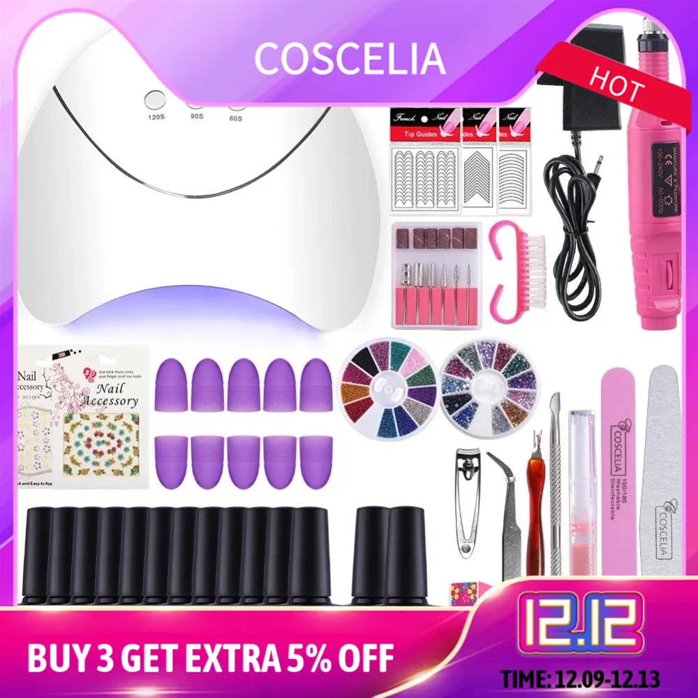 Comprar Lámpara de juego de manicura para uñas de Gel Set de esmalte de uñas 6 10 12 Uds Kit de herramientas para manicura, barniz de Gel UV, todo para Kit de manicura