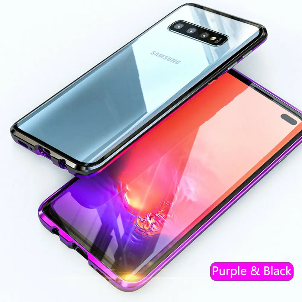 Для iPhone 11 Pro XS MAX/XR X 7 8 6 6S Plus 360 Защитный Магнитный двойной стеклянный Передний+ задний противоударный чехол для телефона - Цвет: Фиолетовый