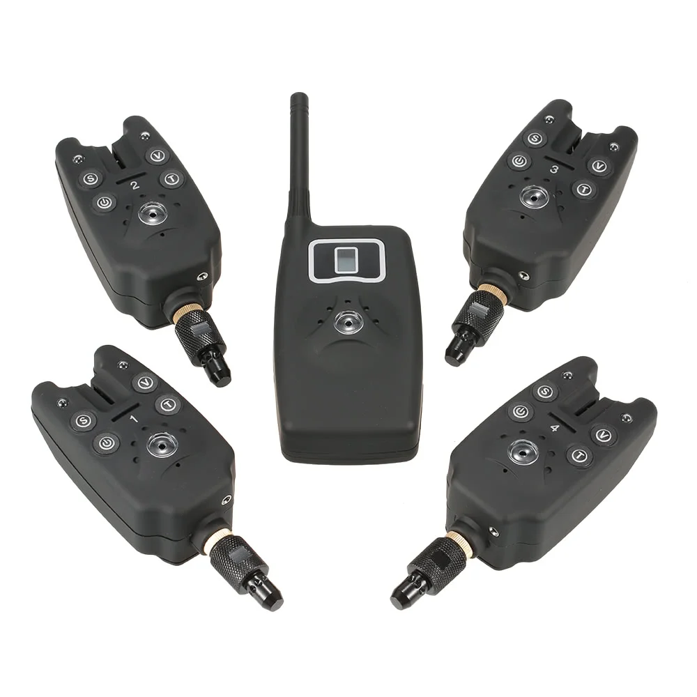 

Wireless Fishing Bite Alarms Set Digital Fishing Alarm Kit 1 Receiver Plus 4 Alarms LED Swinger Fishing Tackles