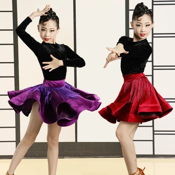 

Latin Dance Costume For Kids Salsa Samba Ballroom Practice Wear Girls Tango Rumba Cha Cha Fringe Performance Clothing DC4508