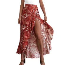 Женские юбки с оборками, лето-весна, богемский стиль, пляжная юбка, для женщин, высокая талия, принт, женский сарафан, женская одежда