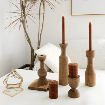 

Wood Candle Holders Centerpieces Ornament Korean Vintage Candlestick Candles Holder Party Christmas Halloween Home Decoration