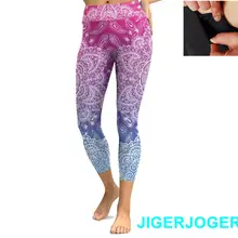 JIGERJOGER Весна Высокий пояс карман розовая фуксия Синий Мандала 3/4 Леггинсы Капри для йоги шорты 7/8 плотно облегающие
