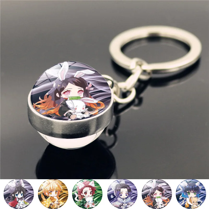 

Cartoon Japanese Anime Demon Slayer Sword Keychain Cosplay Katana Ghost Blade Spin Moon Time Gem Men Keyrings Birthday Boy Gift
