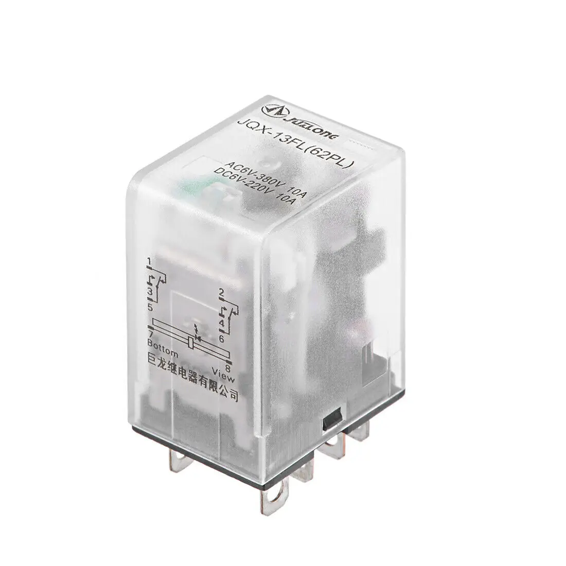 

JQX-13FL DC6V 8Pin 2NO+2NC Clear Plastic Case Power Relay with Green LED Light.