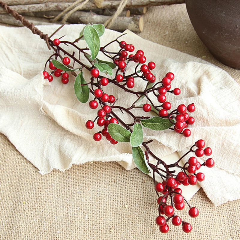 

1pc Bouquet Artificial Fruit Berry Flower Bean Red Cherry Tree for Christmas Wedding Fake Flower fruit branch DIY Party decor