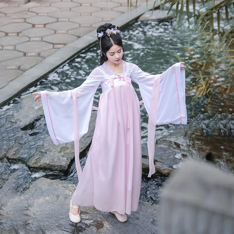 Костюм принцессы в китайском стиле; платье ханьфу с вышитыми цветами; костюм китайской Феи для танцев; сезон весна-осень