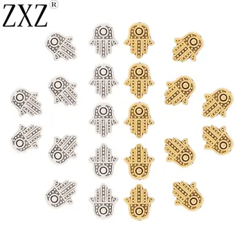 

ZXZ 50pcs Tibetan Silver/Gold Tone Hamsa Hand Spacer Beads Charms for Bracelet Jewelry Making Findings